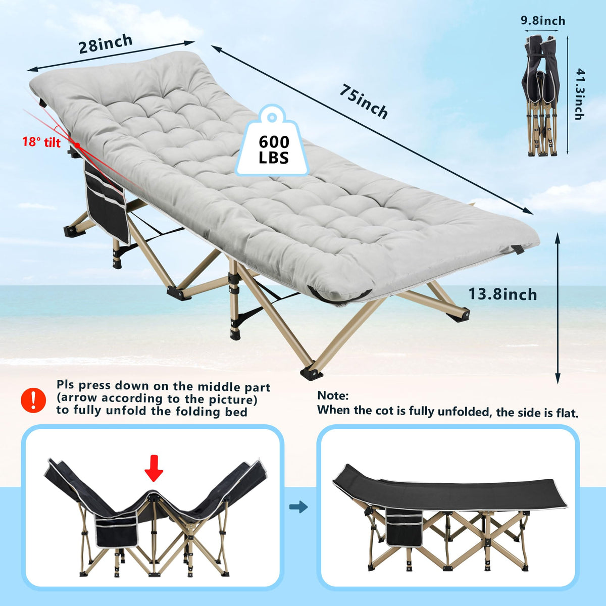 Folding Camping Cot with Mattress and Carry Bag Y286