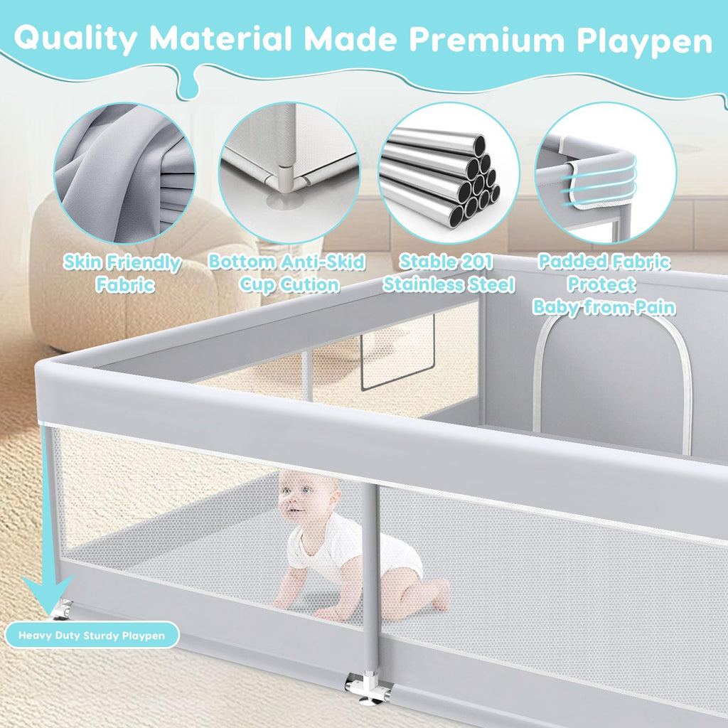 50x50 Inch Grey Baby Playpen with Mesh H817826
