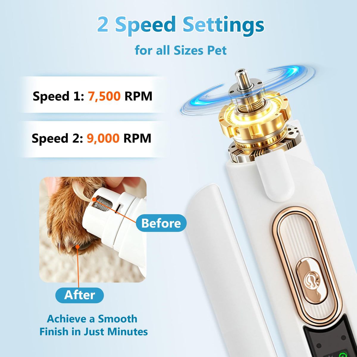 2-in-1 Quiet Electric Pet Nail Clipper & Grinder with Light M533775