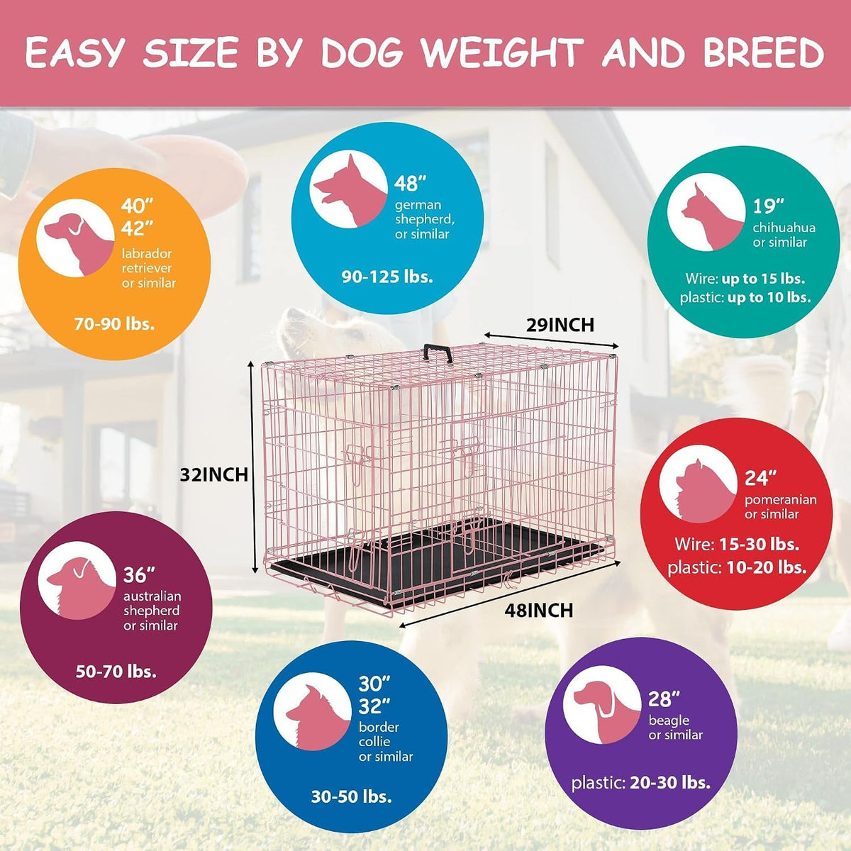 48 Inch Extra Large Foldable Double-Door Dog Crate with Tray S768352