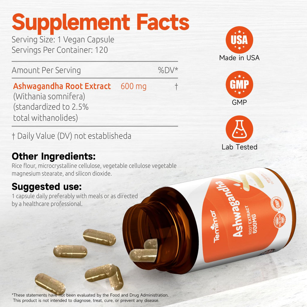 Ashwagandha Root Extract 600mg 120 Capsules Z941