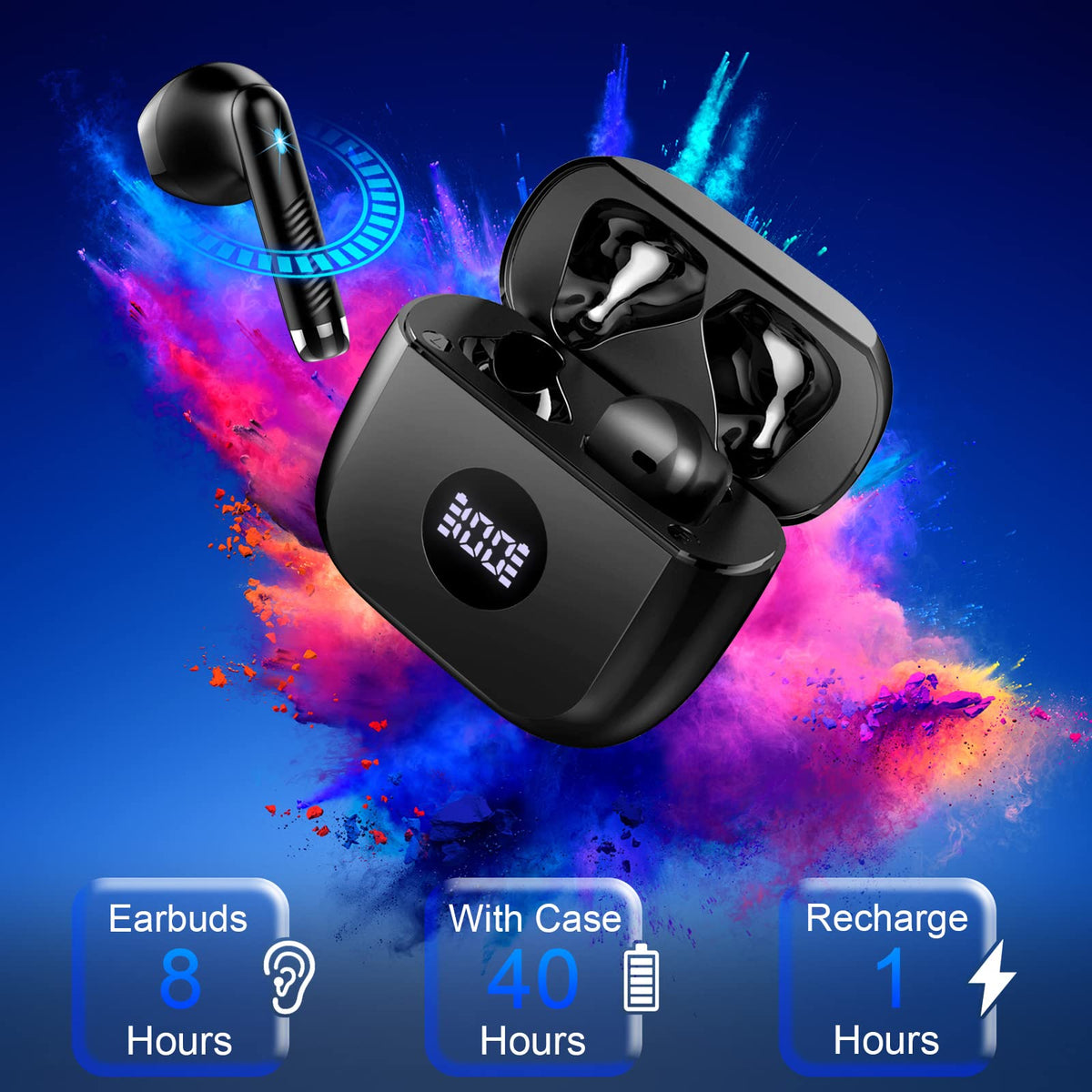 Black and Purple Wireless Earbuds D7513