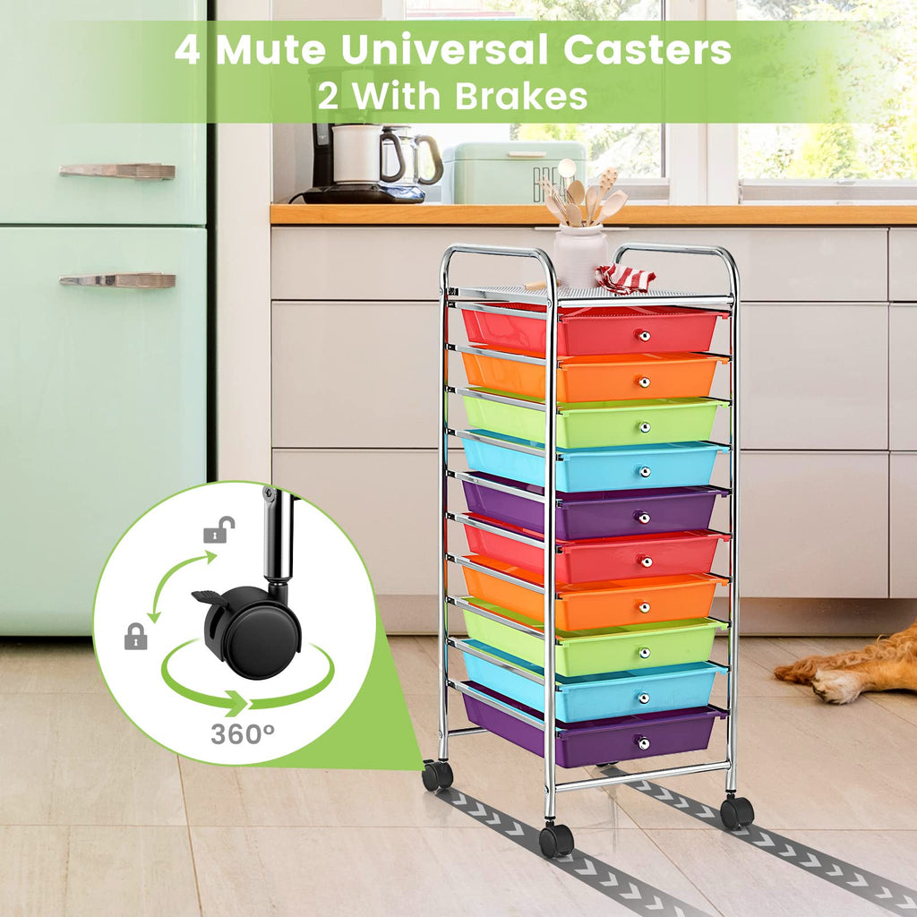10 Drawer Rolling Cart with Lockable Wheels U73493