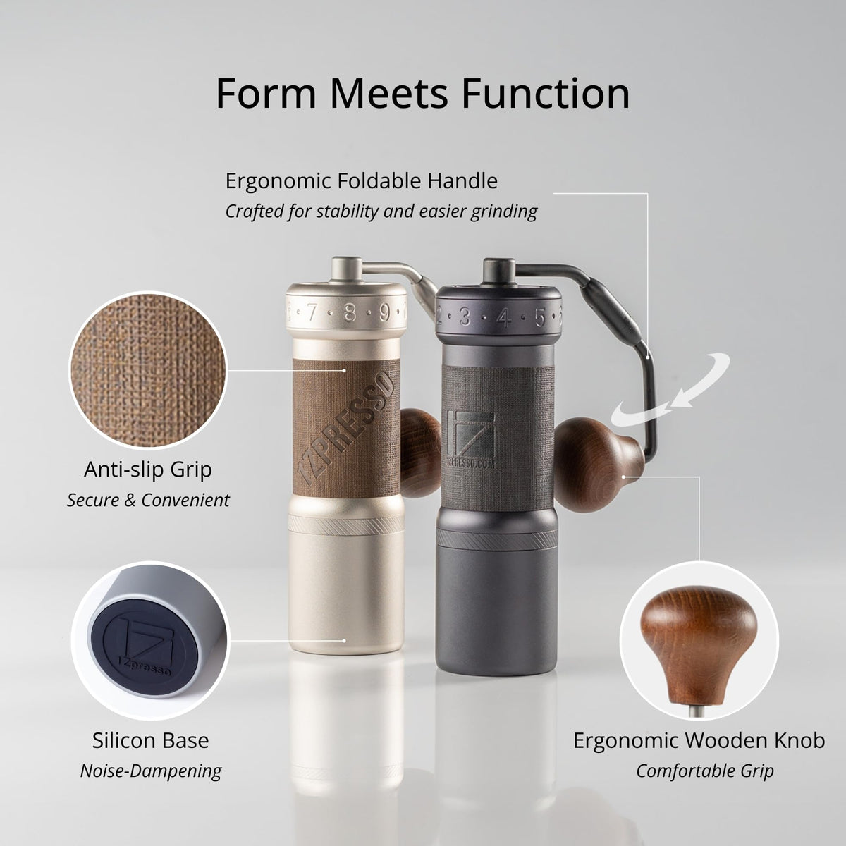 Manual Coffee Grinder Silver with Carrying Case Stainless Steel Conical Burr B823