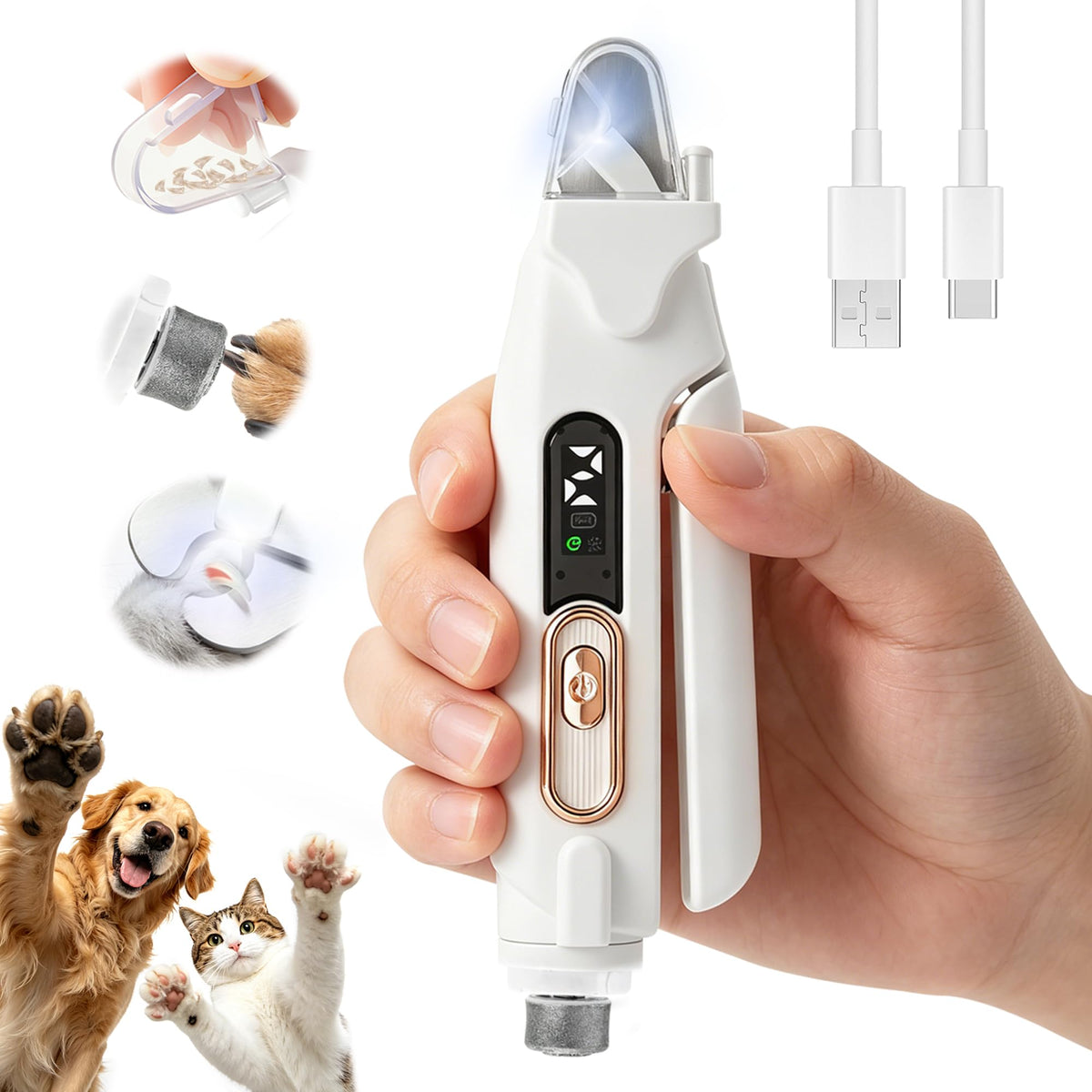 2-in-1 Quiet Electric Pet Nail Clipper & Grinder with Light M533775