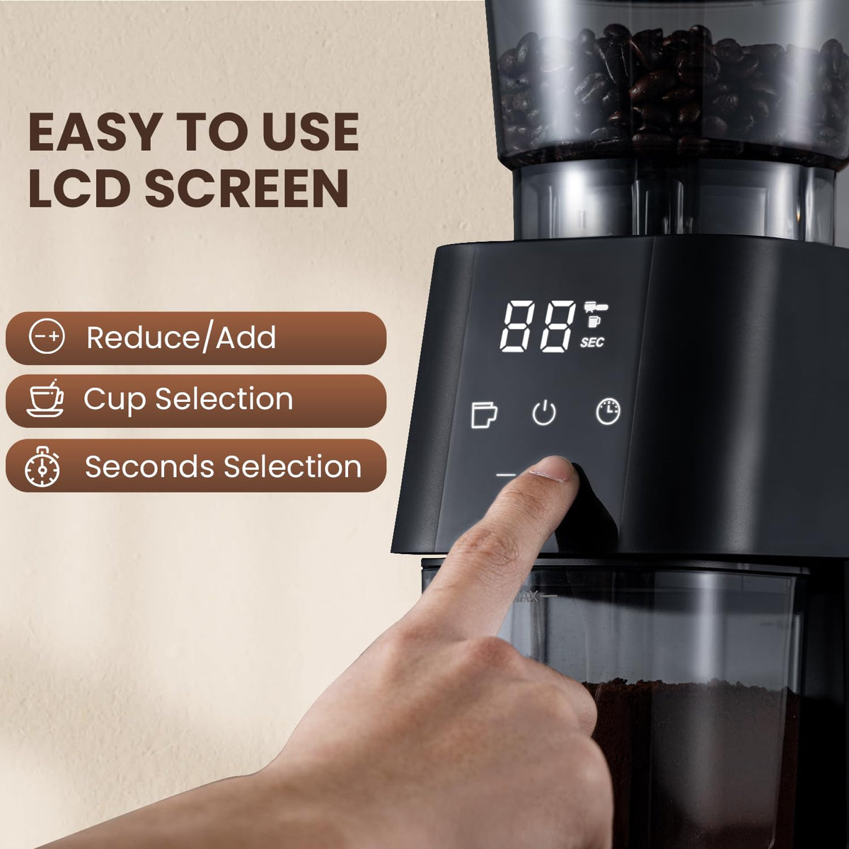 Electric Conical Burr Coffee Grinder, 30 Grind Settings, Black V4293