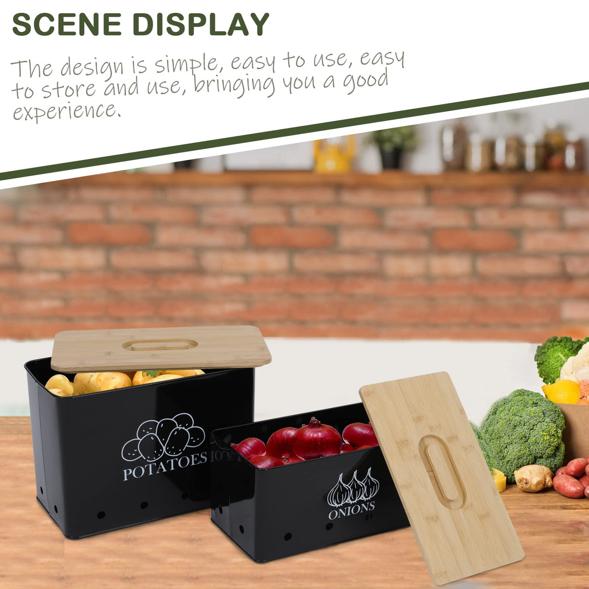 Vented Metal Vegetable Storage Bin Set of 2 with Wooden Lids R37171