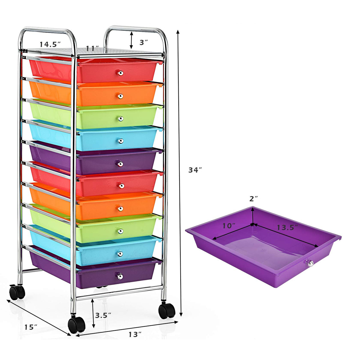 10 Drawer Rolling Cart with Lockable Wheels U73493