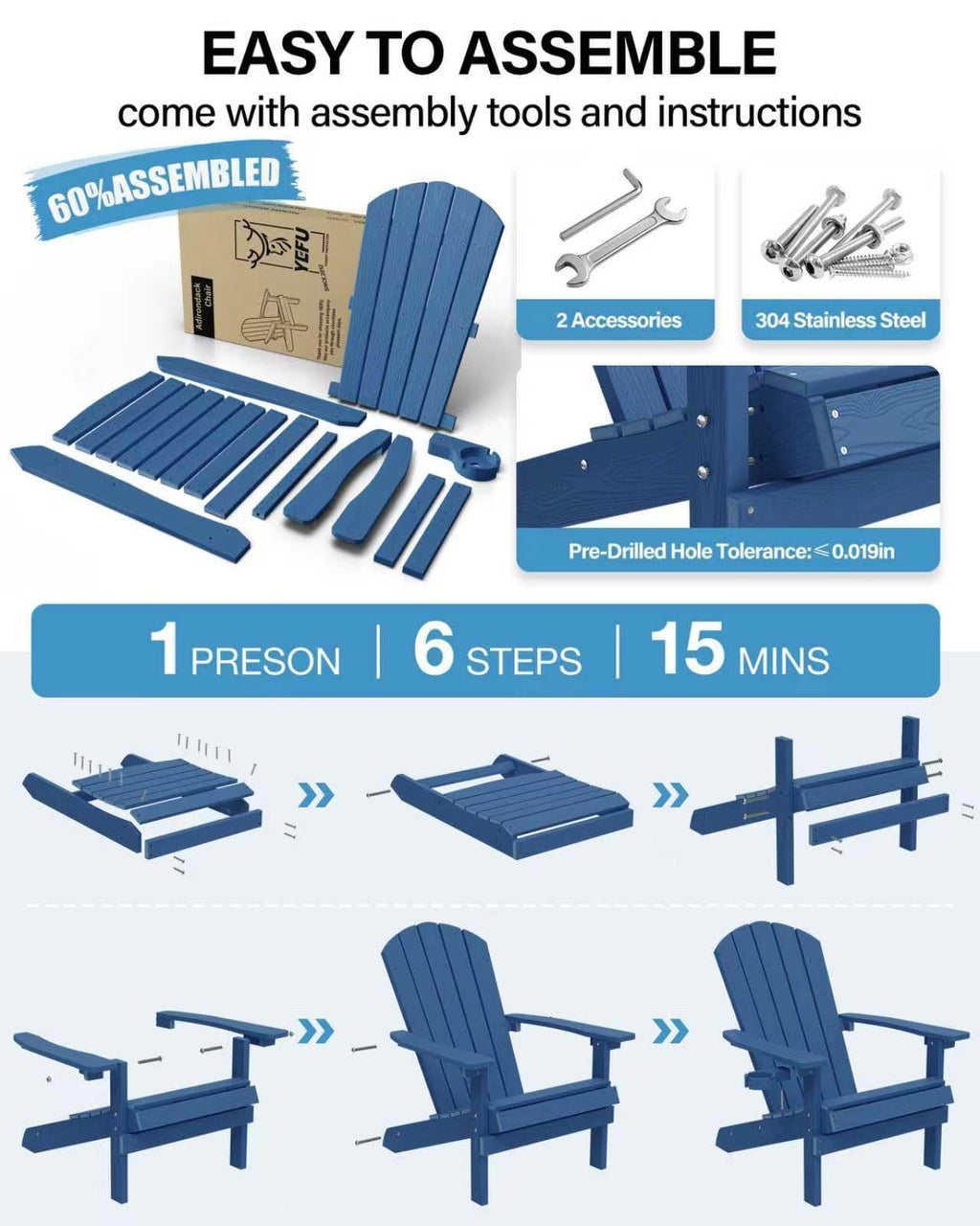 Adirondack Chairs Set of 2 Plastic with Cup Holders N24310