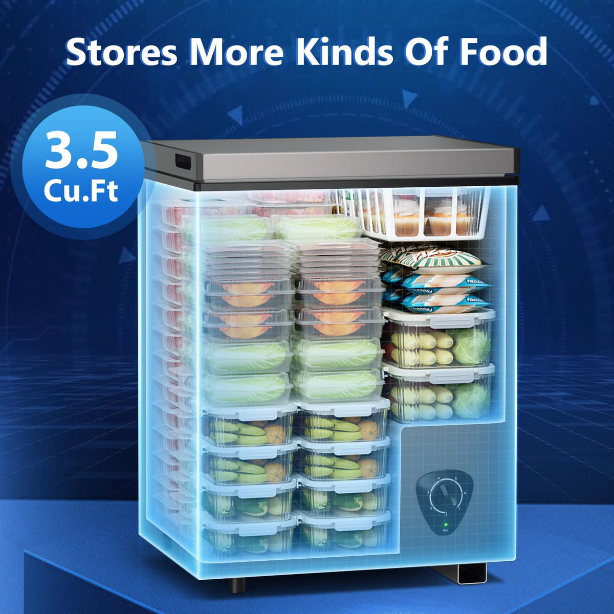 3.5 Cubic Feet Grey Chest Freezer with Removable Basket D1292