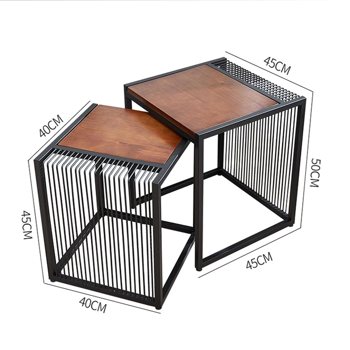 Set of 2 Square Nesting Coffee Table with Metal Frame V685769