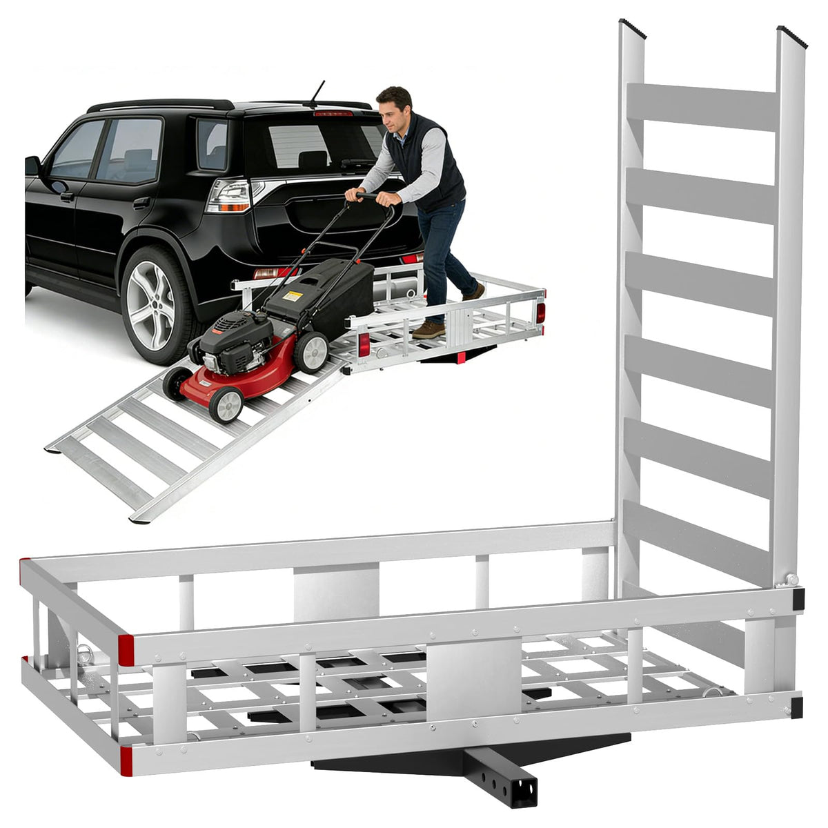 500LBS Heavy-Duty Aluminum Hitch Cargo Carrier with Ramp F87808