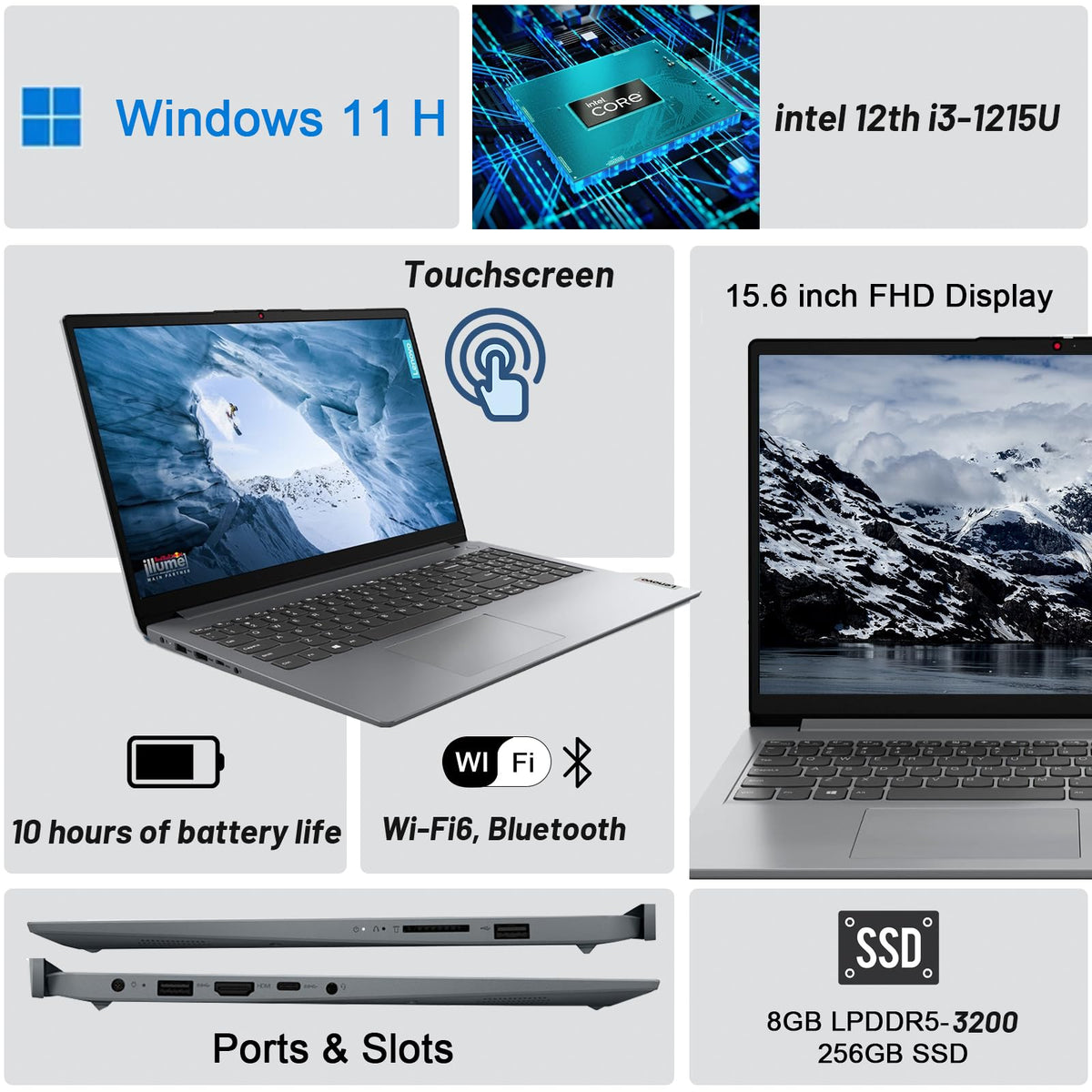 15.6" Touch Laptop Intel Core i3 8GB RAM 256GB SSD Windows 11 Q475498
