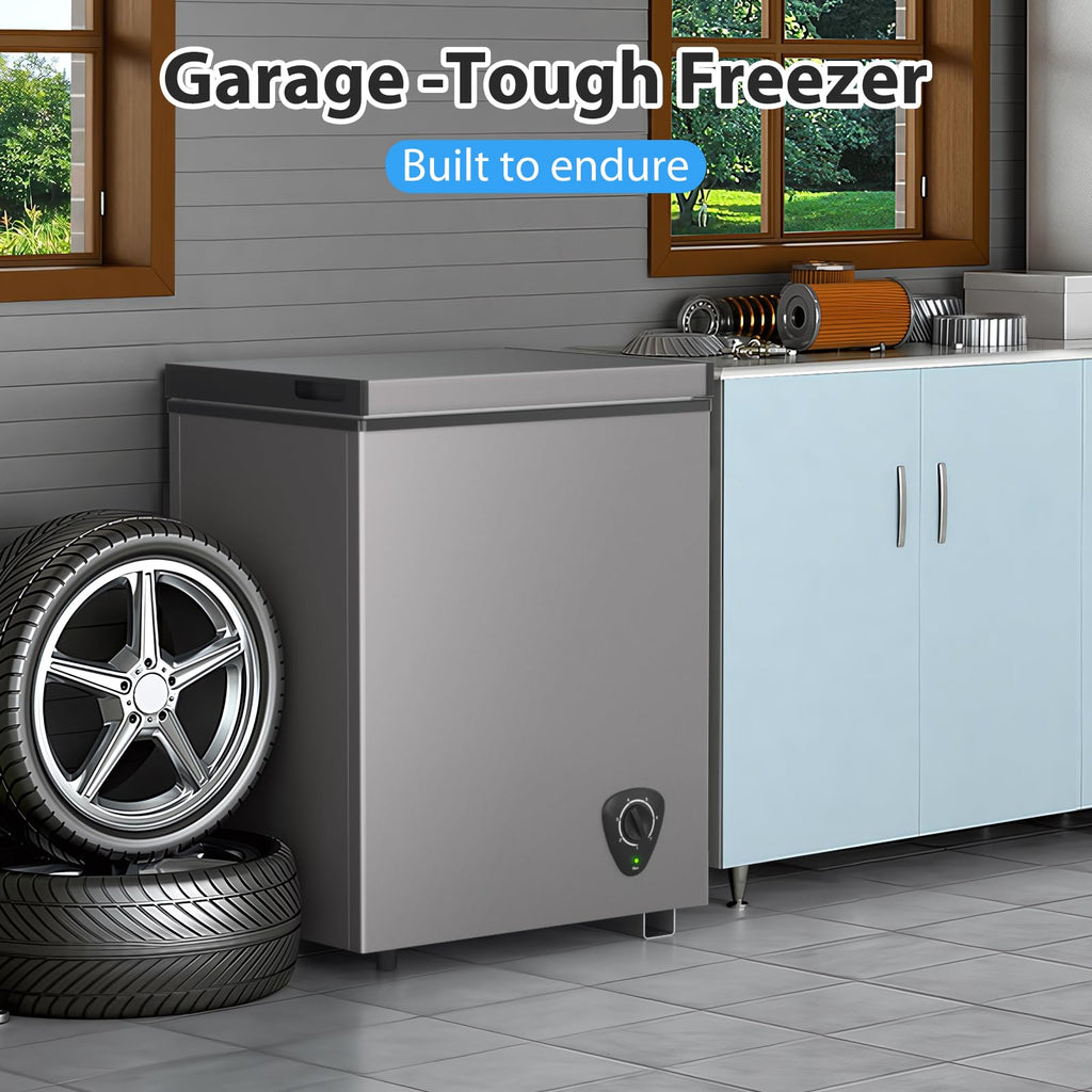 3.5 Cubic Feet Grey Chest Freezer with Removable Basket D1292