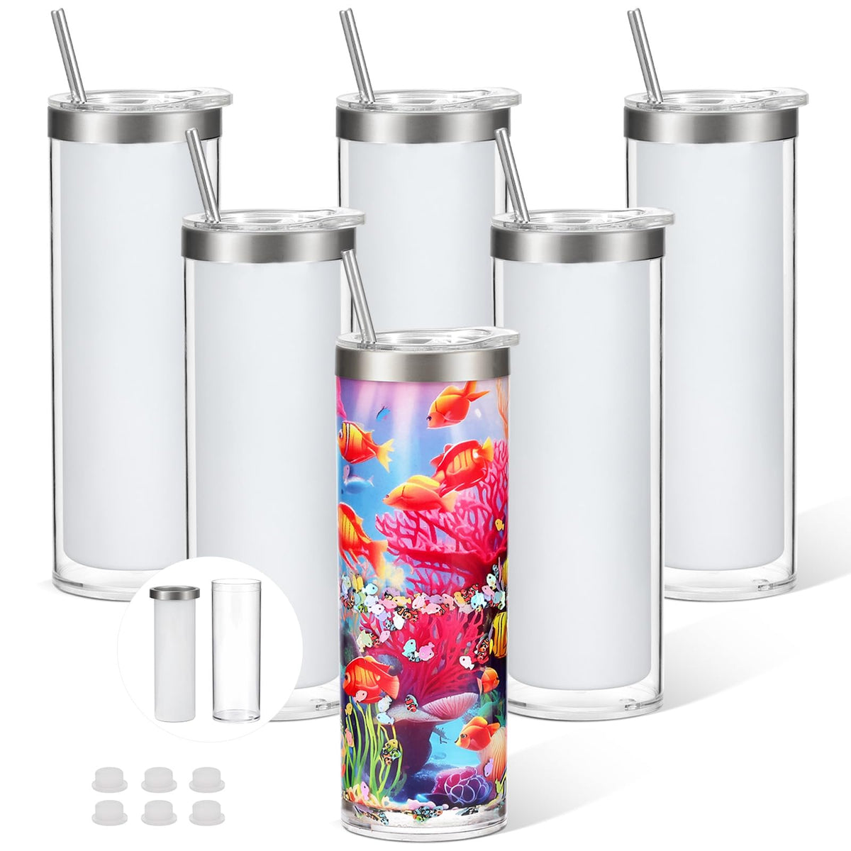 20 Oz Sublimation Snow Globe Tumbler Cup, 6 Pack Q70031