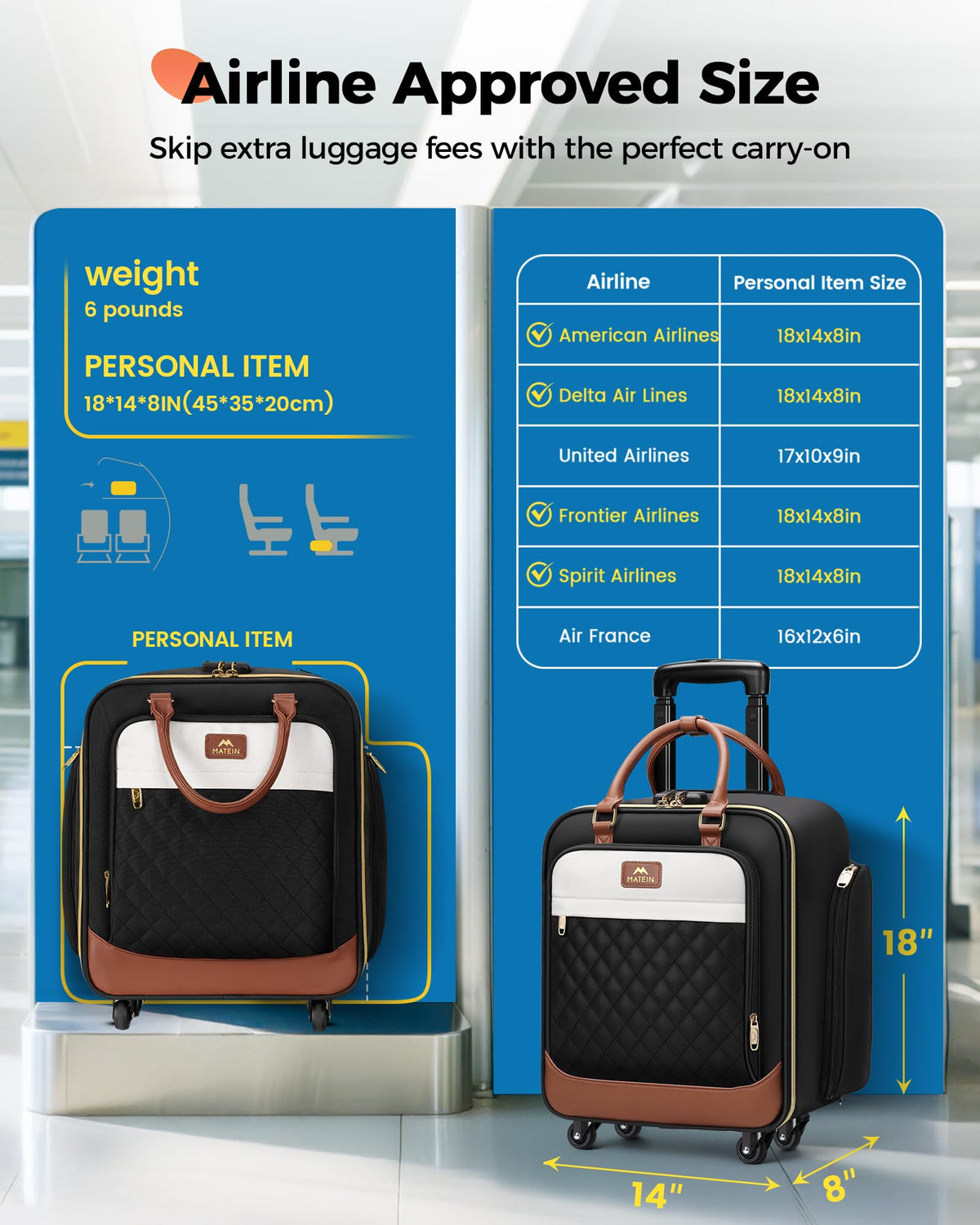 16" Rolling Underseat Carry On Luggage with Wheels I855441