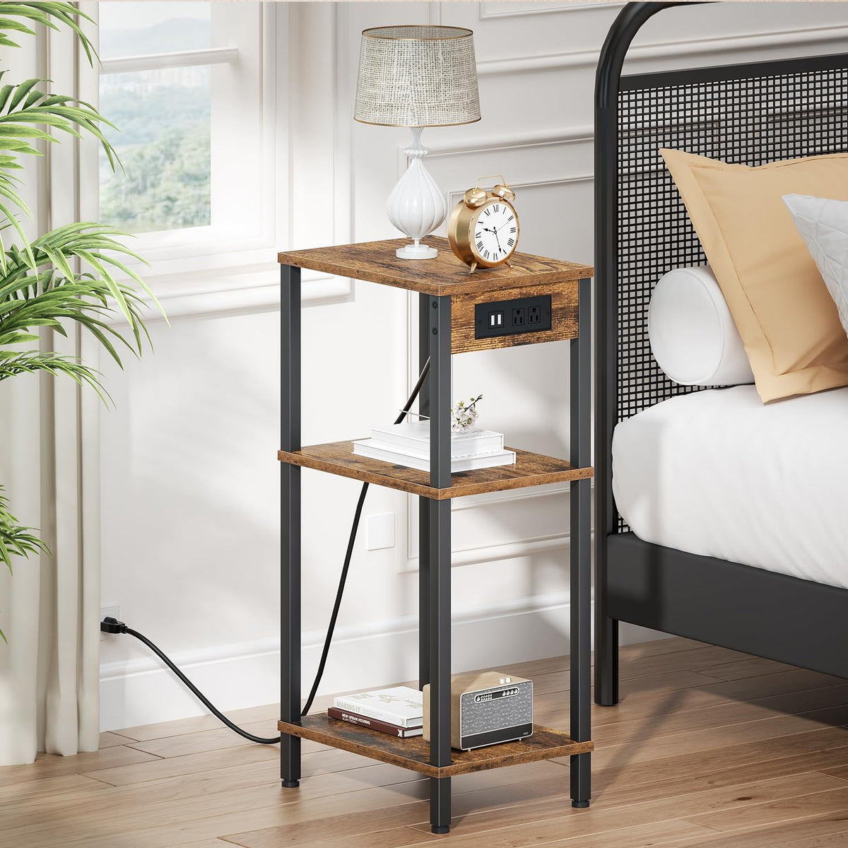 Tall Side Table with Charging Station P275