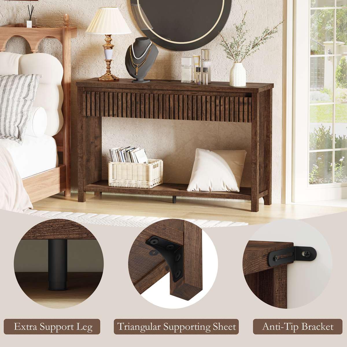 Rustic Oak Console Table with 2 Drawers N430030