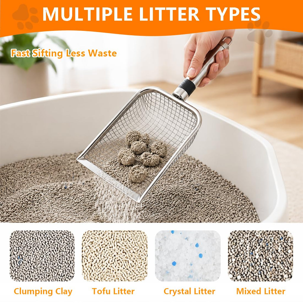 Cat Litter Scoop 2 Pack Stainless Steel Handle Mesh Sifter O481