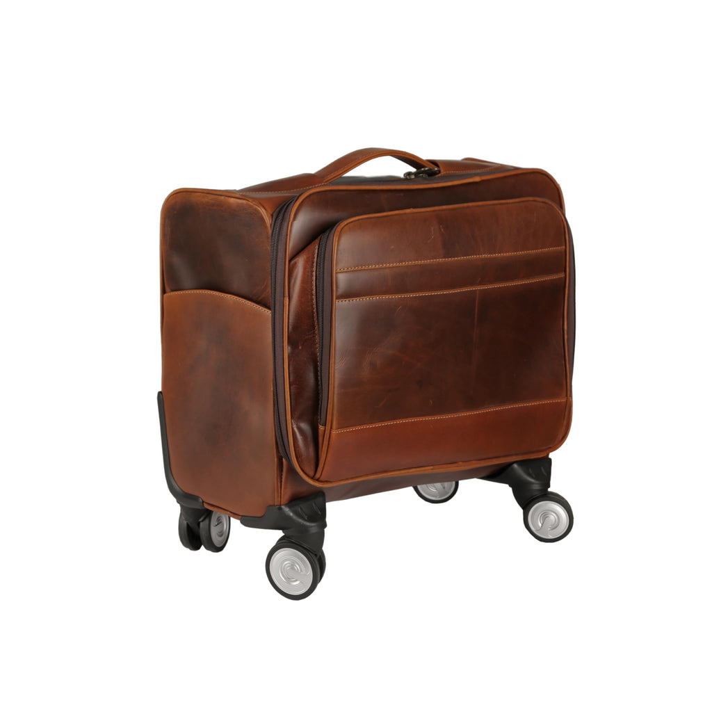 Leather Rolling Briefcase with Trolley Handle U56975