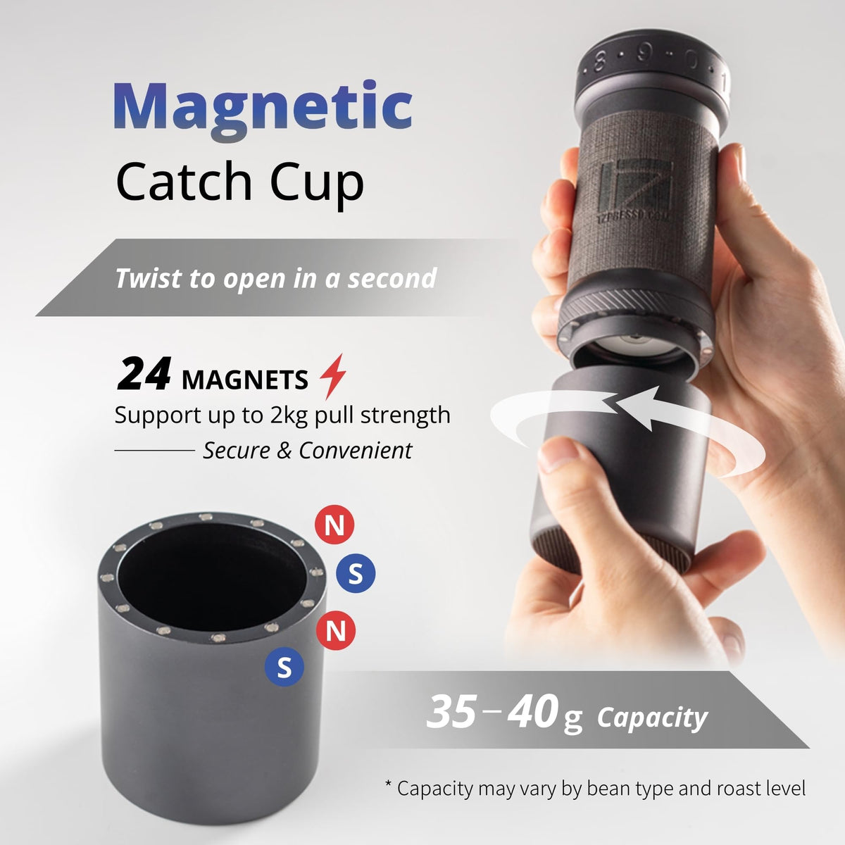 Manual Coffee Grinder Silver with Carrying Case Stainless Steel Conical Burr B823