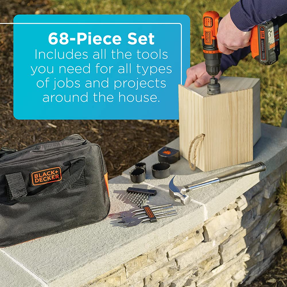 20V MAX 68-Piece Cordless Drill and Home Tool Kit with Storage Bag A81390