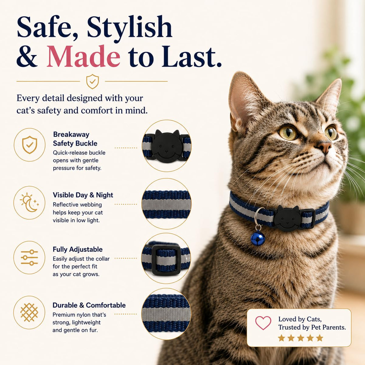 Reflective Breakaway Cat Collar with Bell 12-Pack N299
