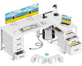 55 Inch L Shaped Office Desk with 6 Drawers White Y548319