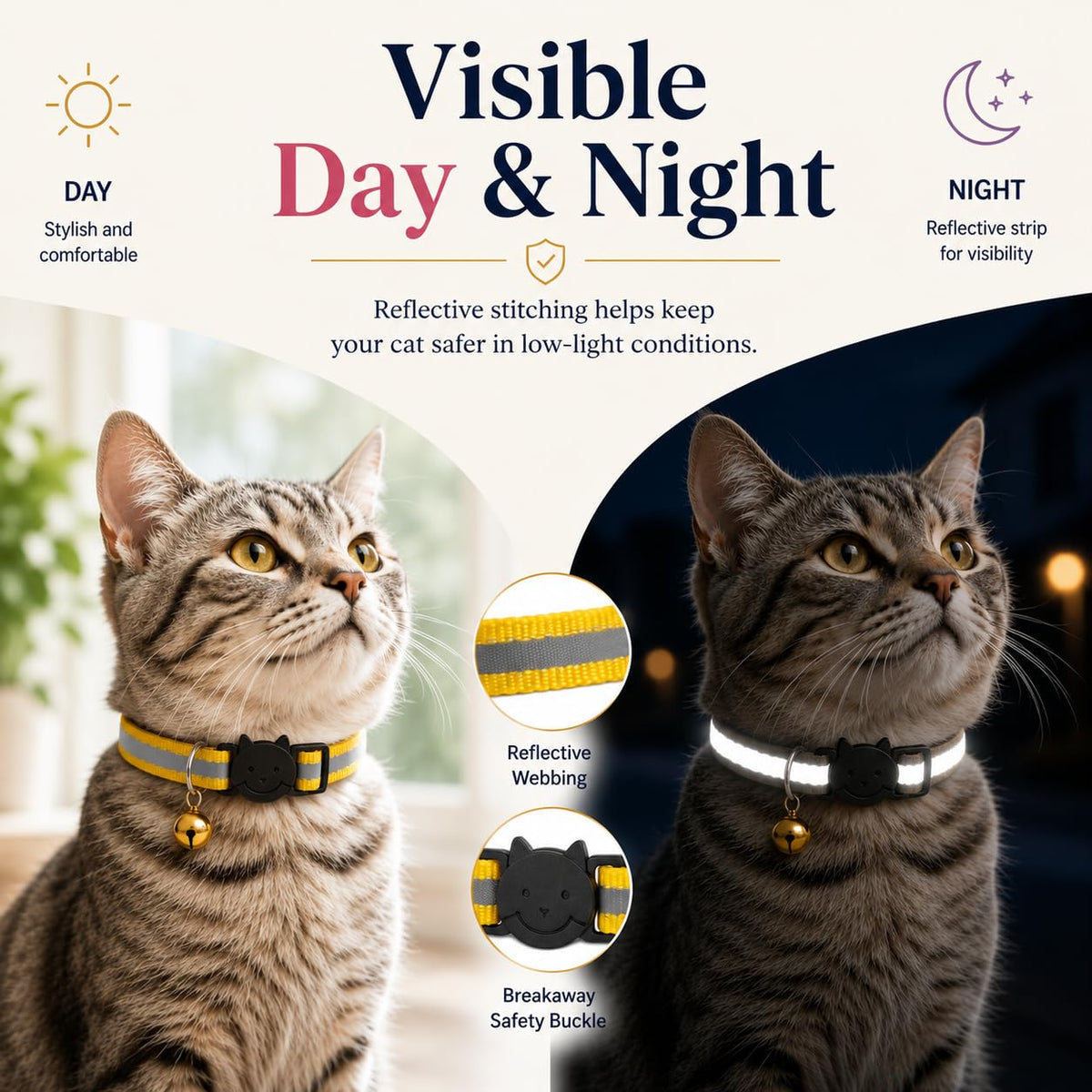 Reflective Breakaway Cat Collar with Bell 12-Pack N299