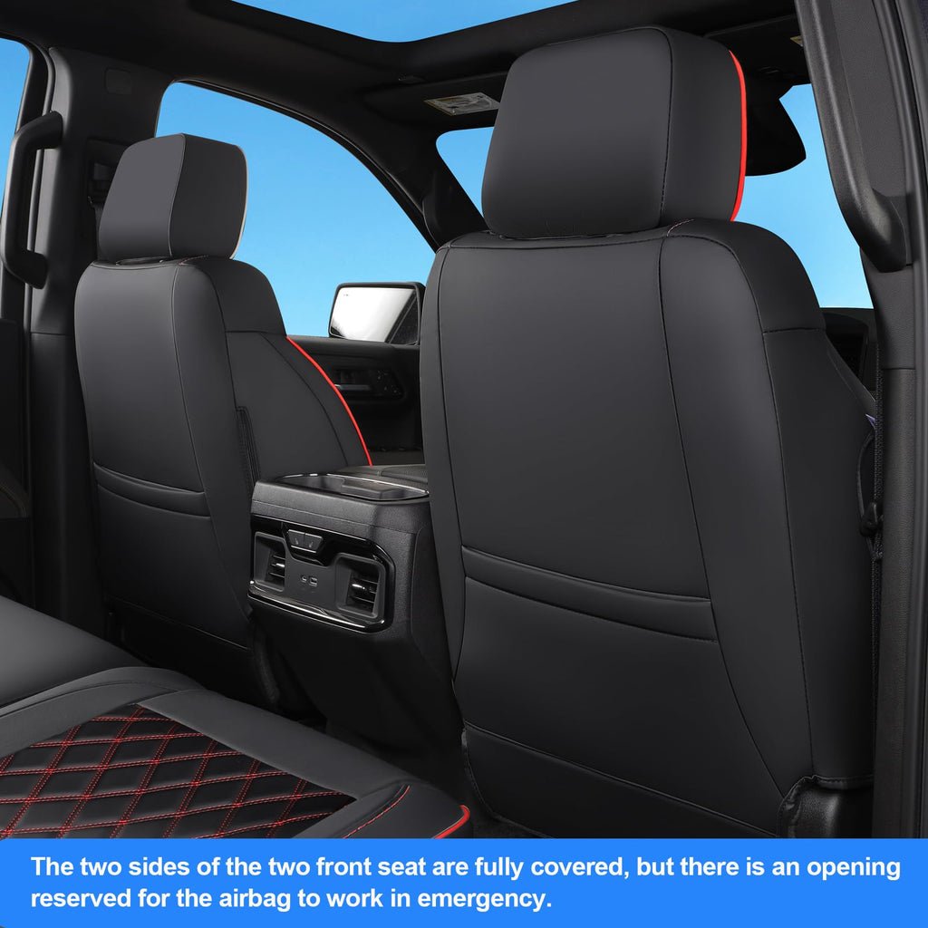 Faux Leather Seat Covers Full Set Black with Red Trim V258