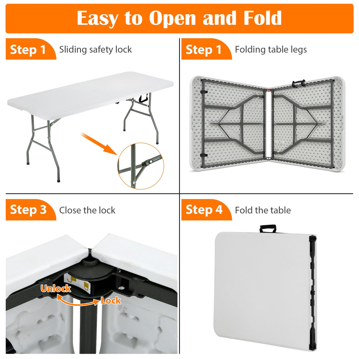 Portable Folding Table 6 FT Long with Handle White B329857