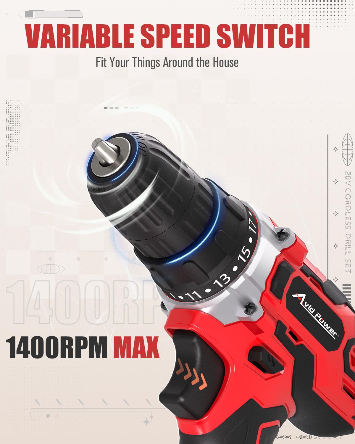 20V Cordless Drill Set with Battery & Charger R7239
