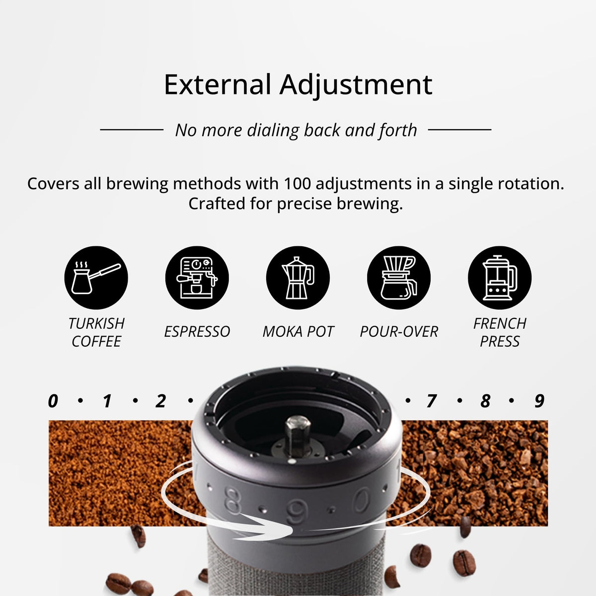 Manual Coffee Grinder Silver with Carrying Case Stainless Steel Conical Burr B823