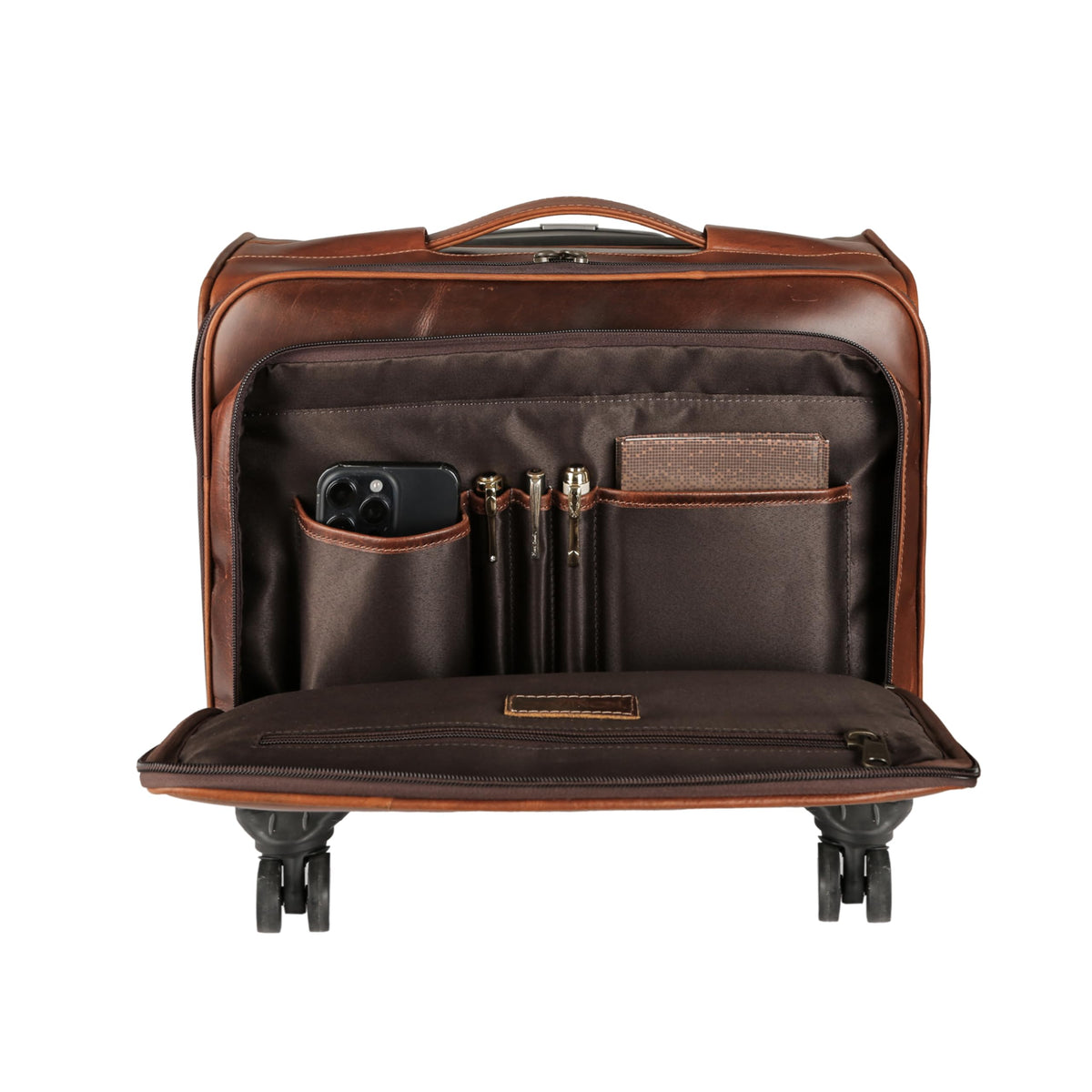 Leather Rolling Briefcase with Trolley Handle U56975