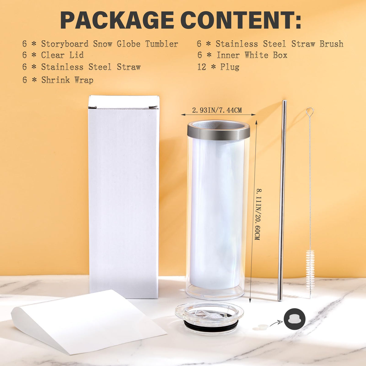 20 Oz Sublimation Snow Globe Tumbler Cup, 6 Pack Q70031
