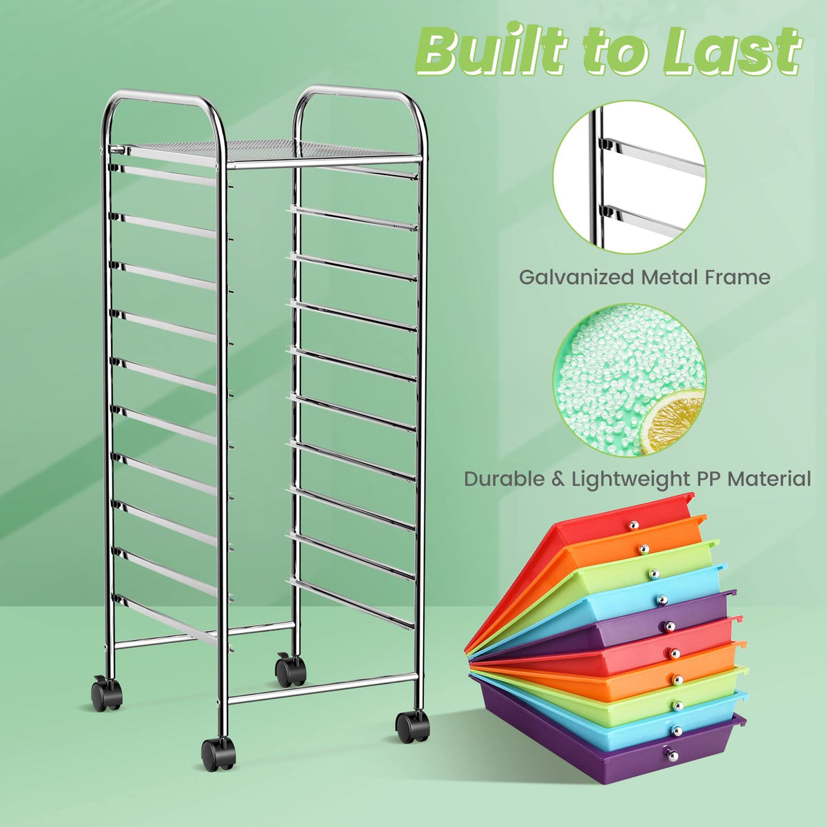 10 Drawer Rolling Cart with Lockable Wheels U73493