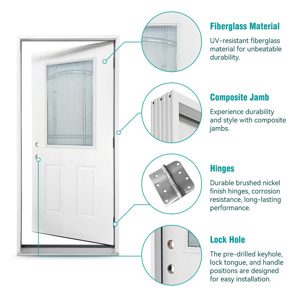White Fiberglass Prehung 36" x 80" Entry Door B462202