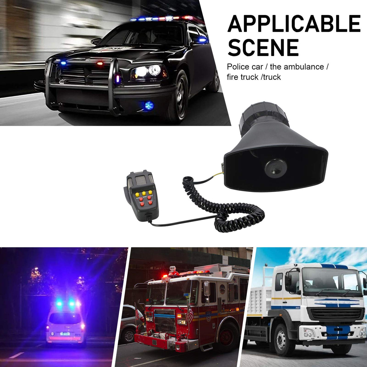 100W 7 Tones Wired Handheld Microphone Car Siren Speaker N826956