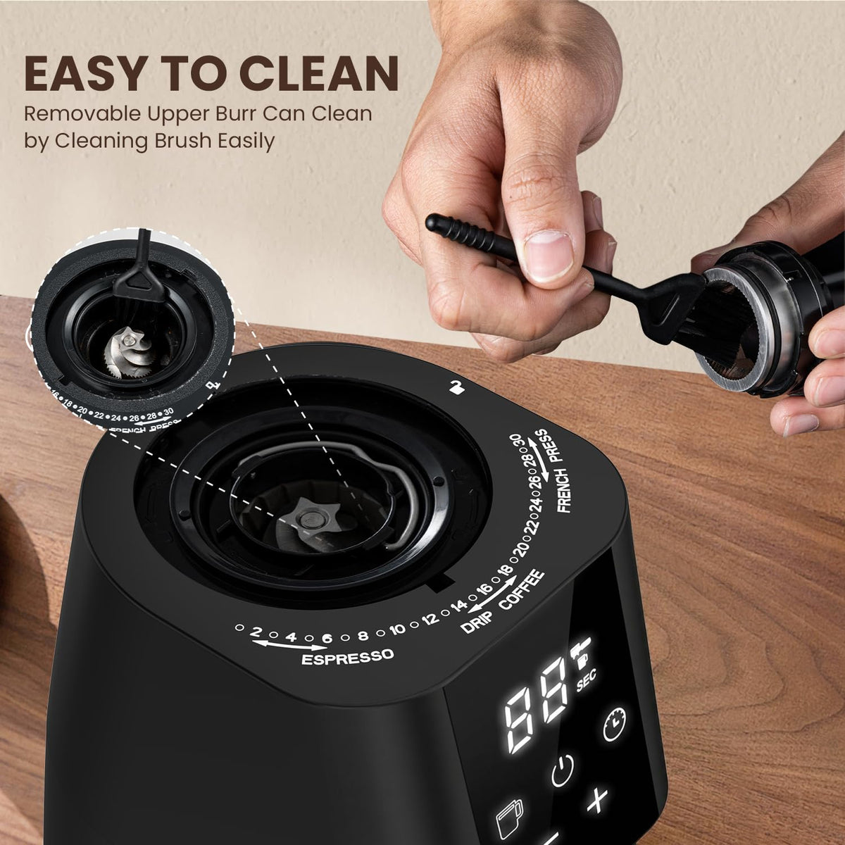 Electric Conical Burr Coffee Grinder, 30 Grind Settings, Black V4293