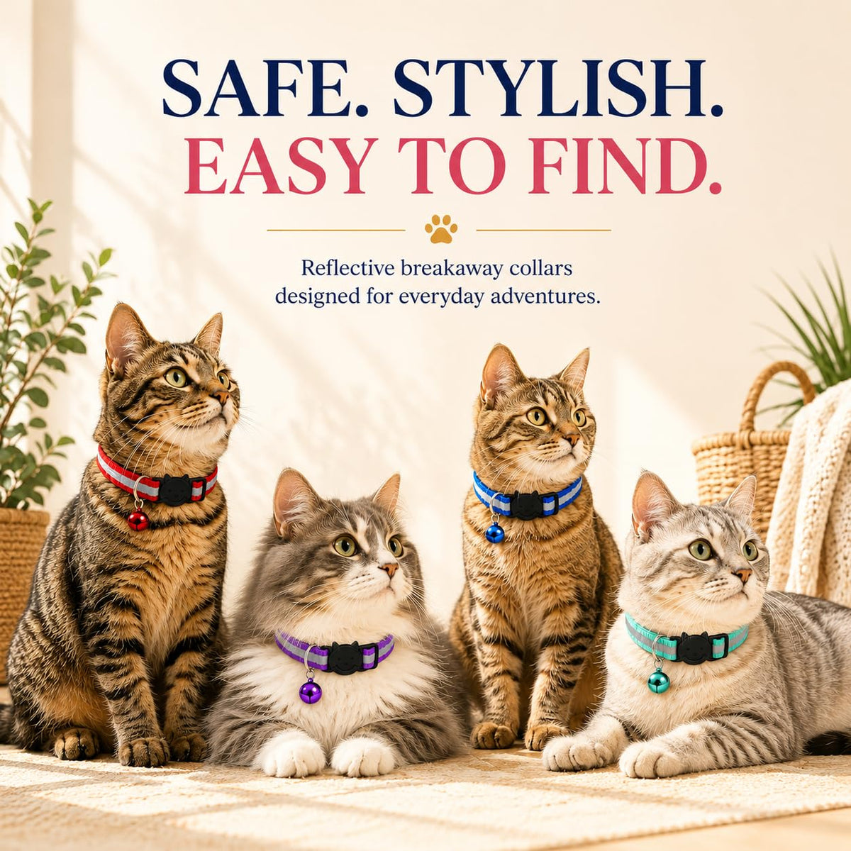 Reflective Breakaway Cat Collar with Bell 12-Pack N299
