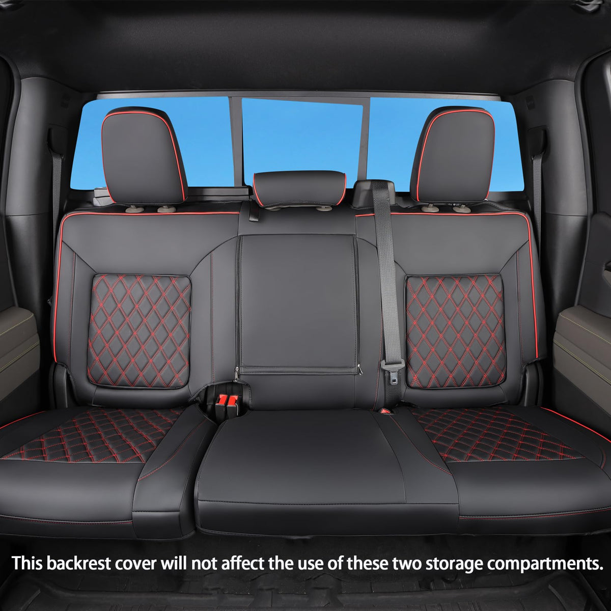 Faux Leather Seat Covers Full Set Black with Red Trim V258