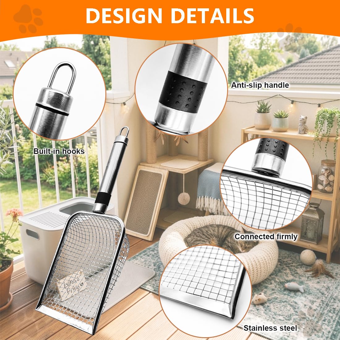 Cat Litter Scoop 2 Pack Stainless Steel Handle Mesh Sifter O481