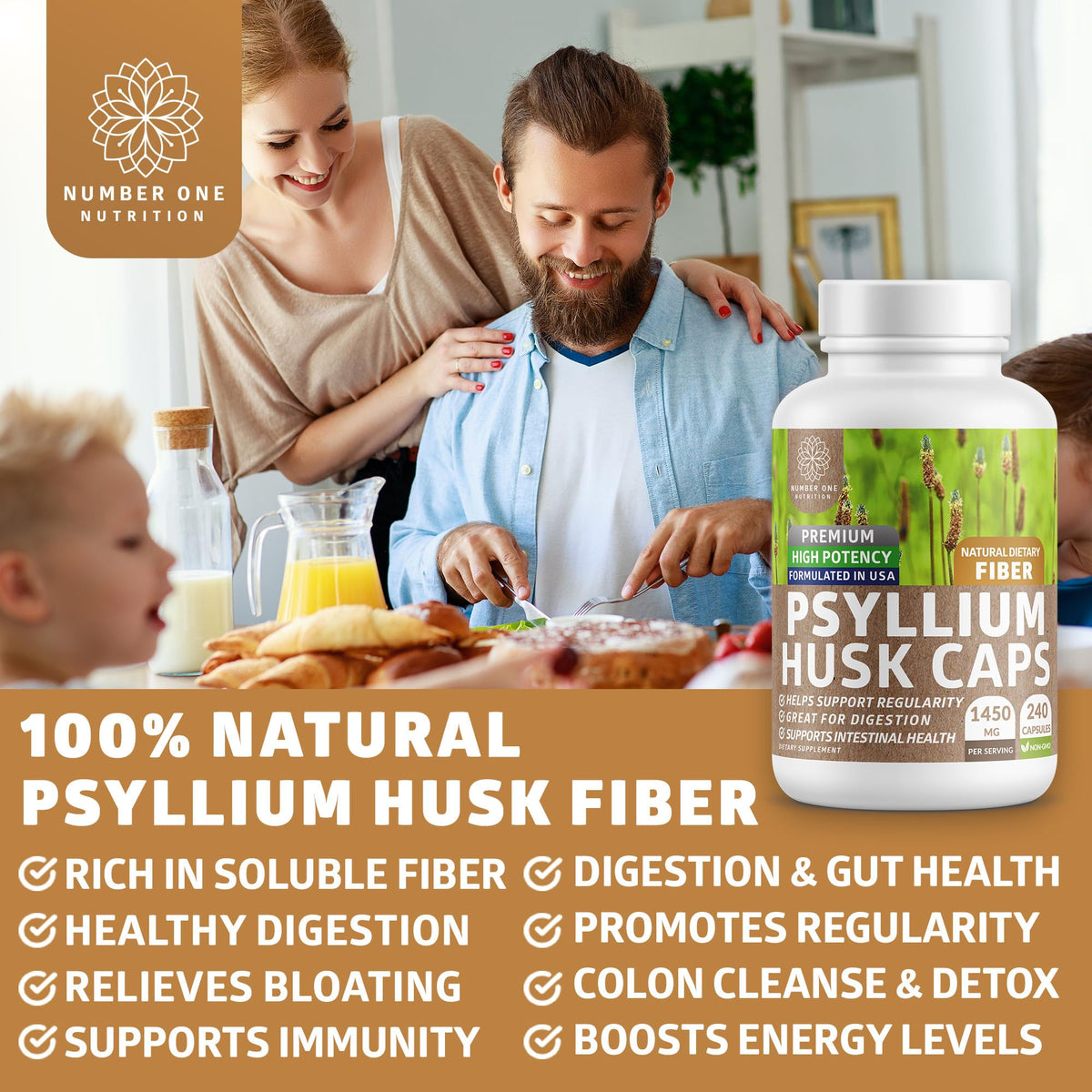 Psyllium Husk Capsules 1450mg 240 Caps G208580