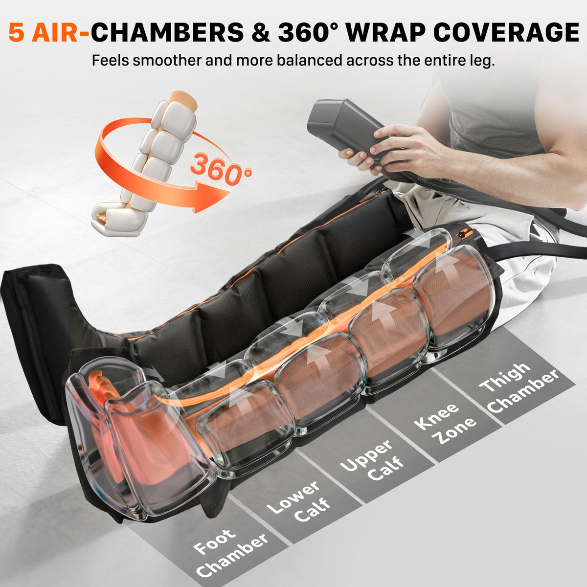 Air Compression Boots Leg Massager with Heat, 6 Modes & 11 Intensities (Large) V488