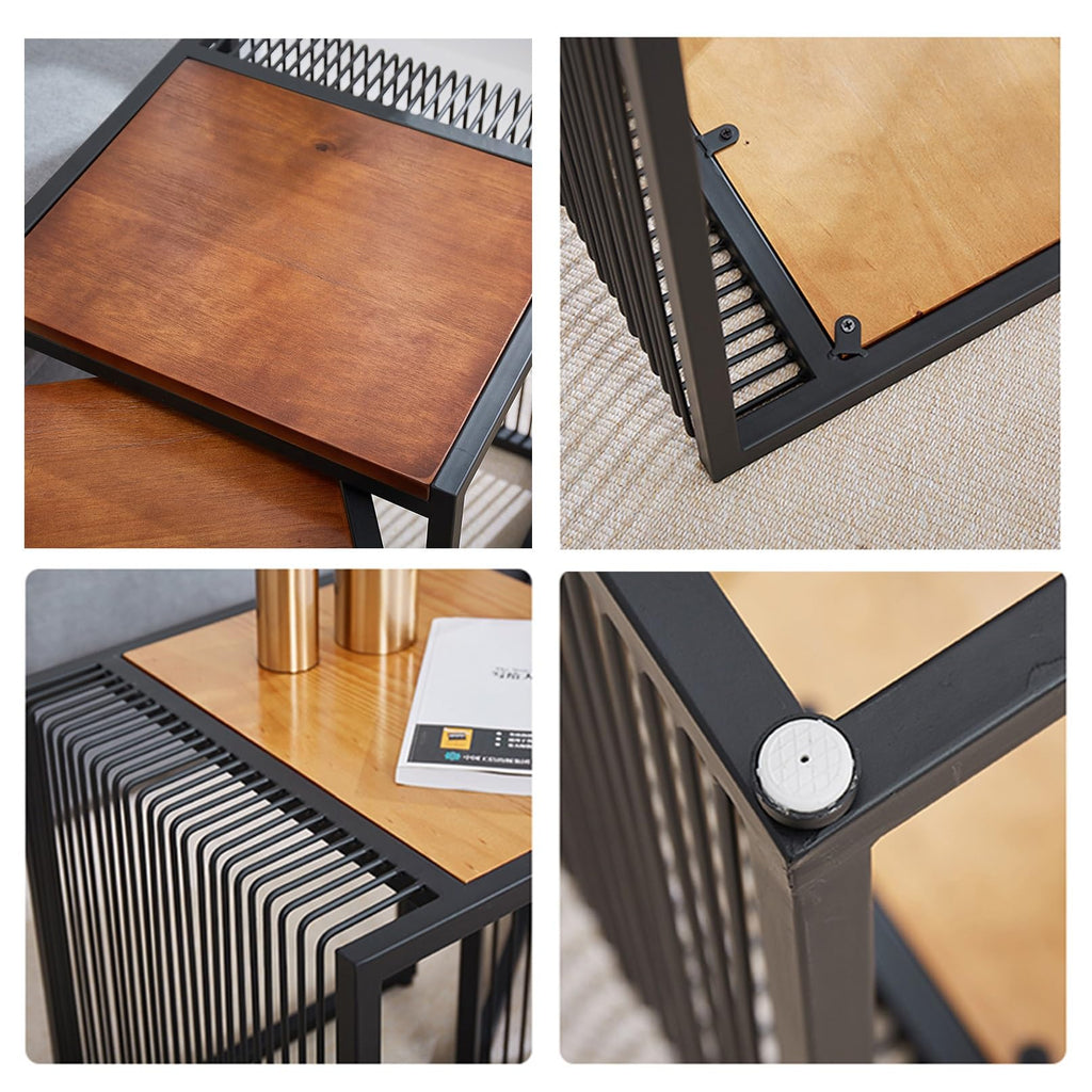 Set of 2 Square Nesting Coffee Table with Metal Frame V685769
