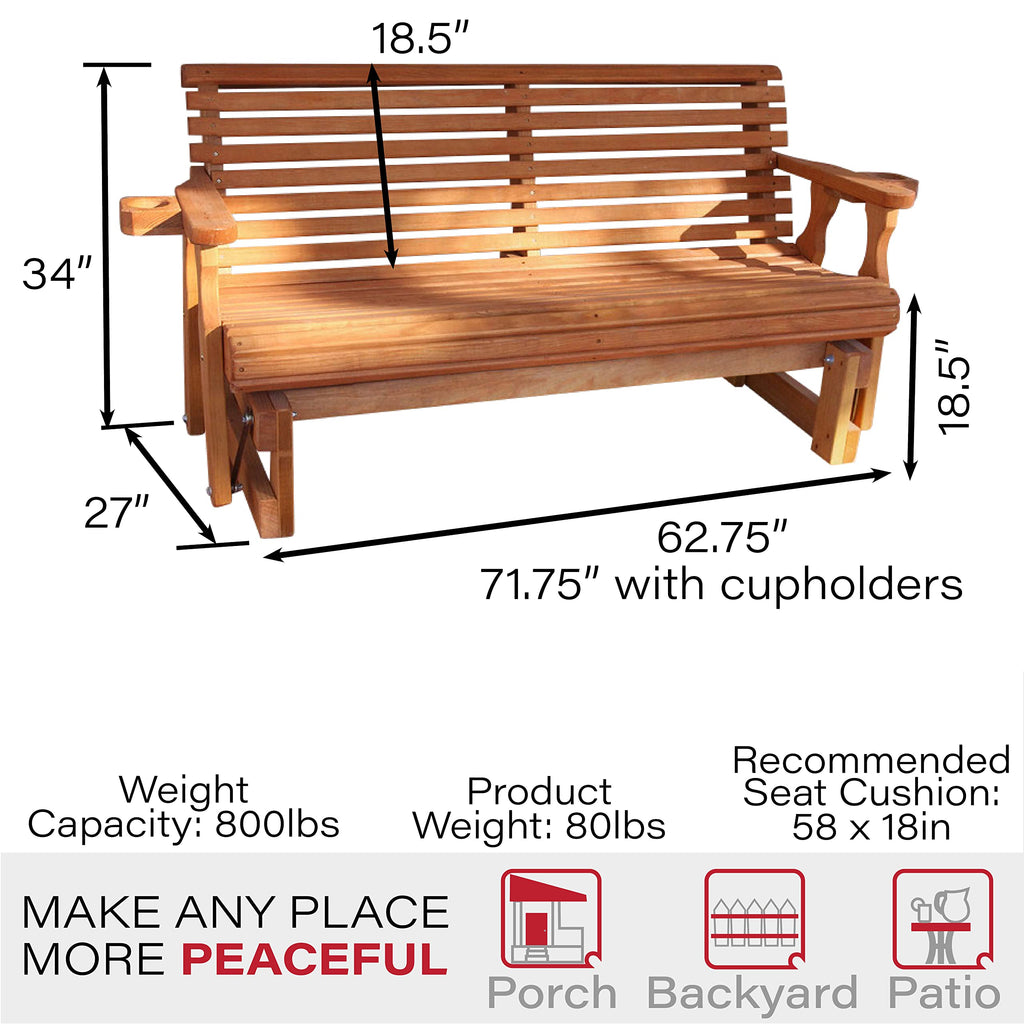 Heavy Duty Roll Back Porch Glider with Cupholders C107045