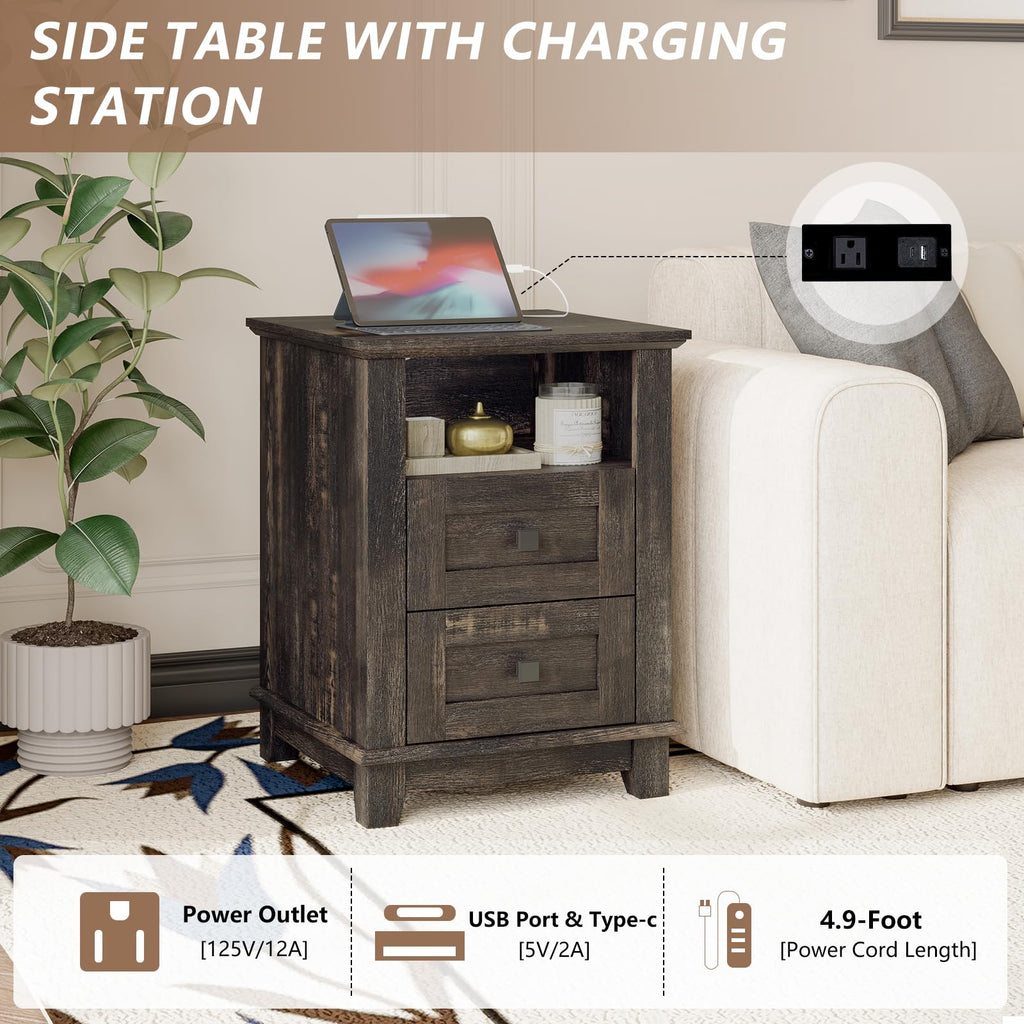 4 Piece Farmhouse Living Room Table Set with TV Stand Coffee Table and End Tables H55731