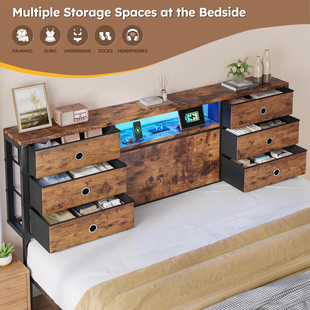 King Size Bed Frame with 9 Drawers and Charging Station O81872