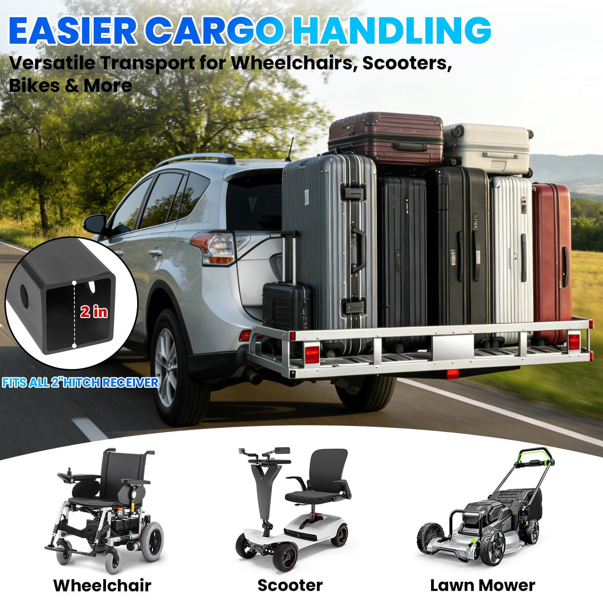 500LBS Heavy-Duty Aluminum Hitch Cargo Carrier with Ramp F87808