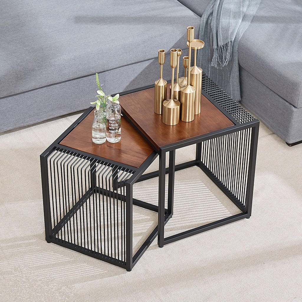 Set of 2 Square Nesting Coffee Table with Metal Frame V685769